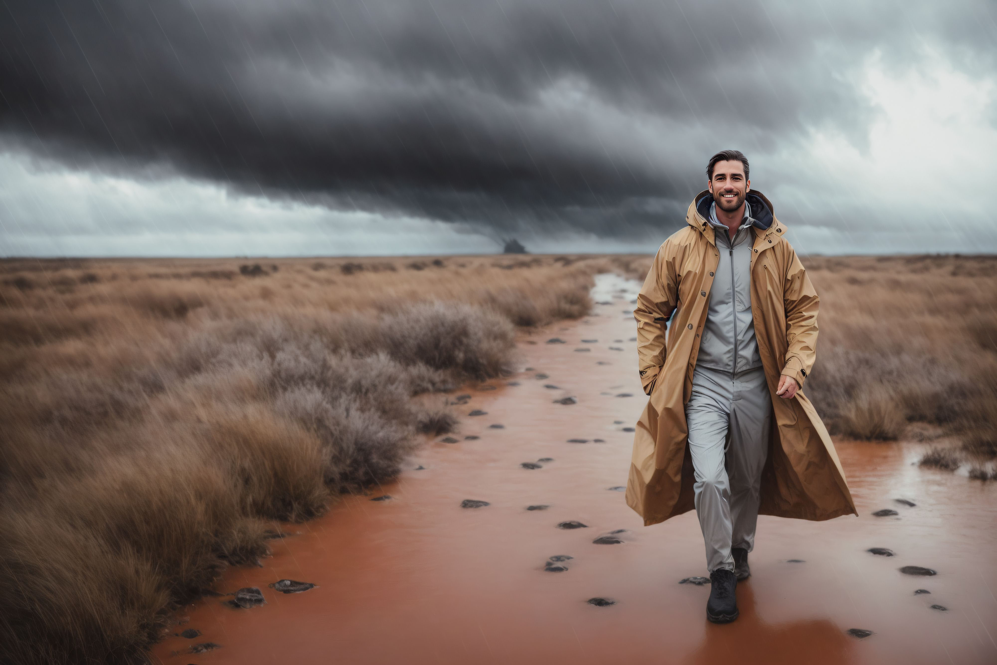 employee of the month, wearing our rain coat